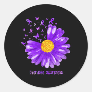 Daisy Butterfly Purple Ribbon Overdose Awareness Classic Round Sticker