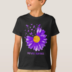 Daisy Butterfly Purple Ribbon Overdose Awareness  T-Shirt
