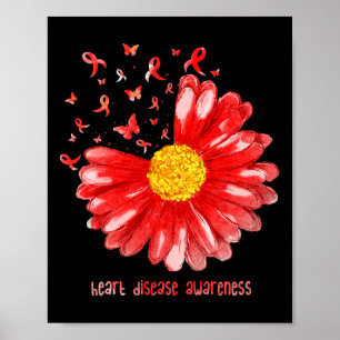 Daisy Butterfly Red Ribbon Heart Disease Awareness Poster