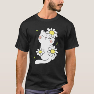 Daisy Cat Spring Floral Kitten With Flower Animal  T-Shirt