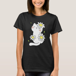 Daisy Cat Spring Floral Kitten With Flower Animal  T-Shirt