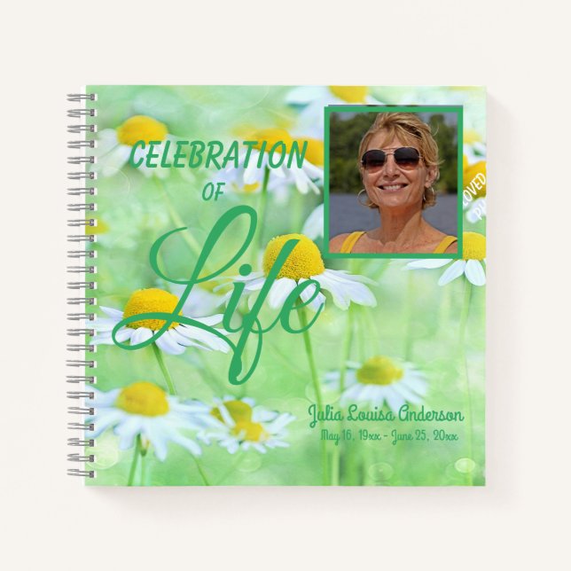 Daisy Celebration Of Life Photo Funeral Guest Book (Front)