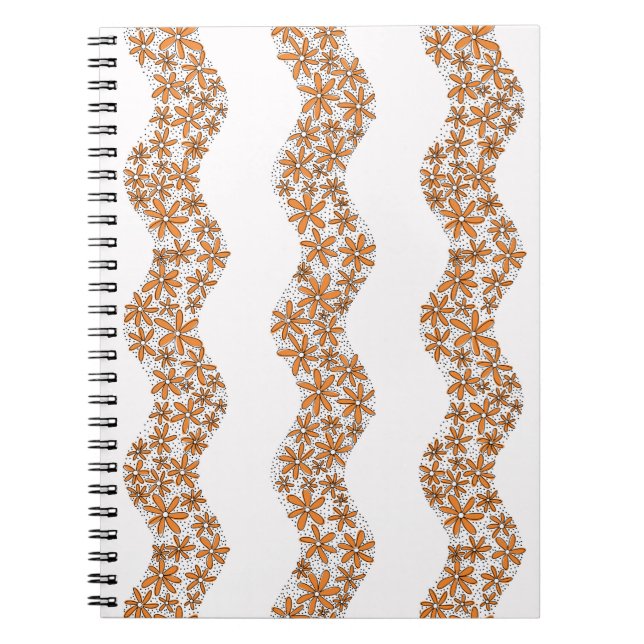Daisy Chain Wiggly Flower Stripes orange Notebook (Front)