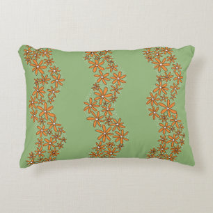 Daisy Chain Wiggly Flower Stripes orange on green Accent Pillow