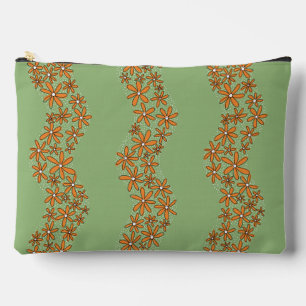 Daisy Chain Wiggly Flower Stripes orange on green Accessory Pouch