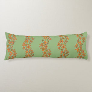 Daisy Chain Wiggly Flower Stripes orange on green Body Pillow