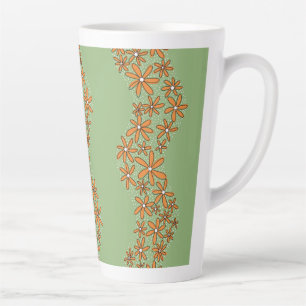 Daisy Chain Wiggly Flower Stripes orange on green Latte Mug