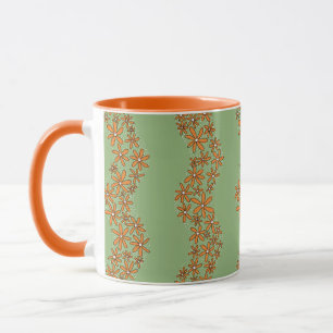 Daisy Chain Wiggly Flower Stripes orange on green Mug