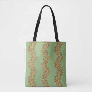 Daisy Chain Wiggly Flower Stripes orange on green Tote Bag