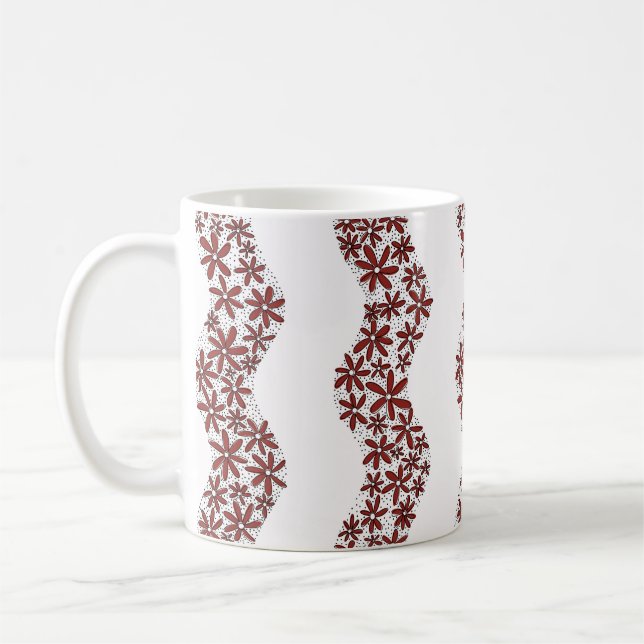 Daisy Chain Wiggly Flower Stripes red Coffee Mug (Left)