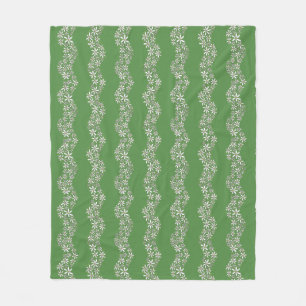 Daisy Chain Wiggly Flower Stripes white green Fleece Blanket
