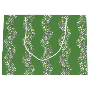 Daisy Chain Wiggly Flower Stripes white green Large Gift Bag