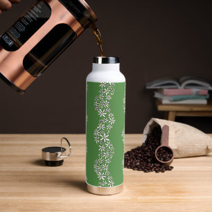 Daisy Chain Wiggly Flower Stripes white green Water Bottle