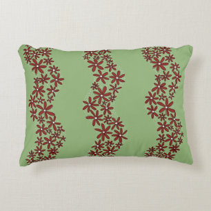 Daisy Chain Wiggly Flower Stripes white on green Accent Pillow
