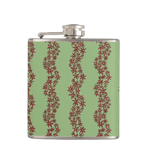 Daisy Chain Wiggly Flower Stripes white on green Hip Flask