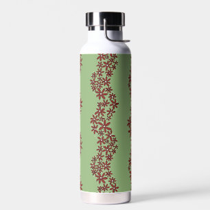 Daisy Chain Wiggly Flower Stripes white on green Water Bottle
