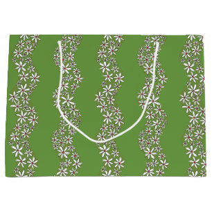 Daisy Chain Wiggly Flower Stripes white red green Large Gift Bag