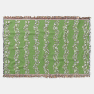 Daisy Chain Wiggly Flower Stripes white red green Throw Blanket