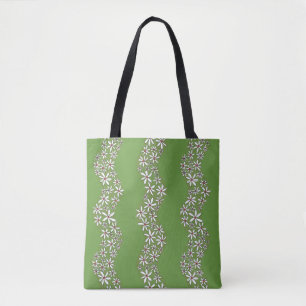 Daisy Chain Wiggly Flower Stripes white red green Tote Bag