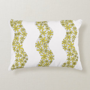 Daisy Chain Wiggly Flower Stripes yellow Accent Pillow