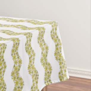 Daisy Chain Wiggly Flower Stripes yellow Tablecloth