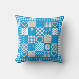 Daisy Chains Faux Patchwork, Check Gingham Throw Pillow