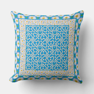 Daisy Chains Mix'n'match Patterns on Sky Blue Throw Pillow
