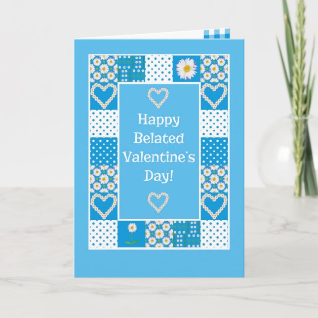 Daisy Chains Patchwork Belated Valentine's Card (Front)