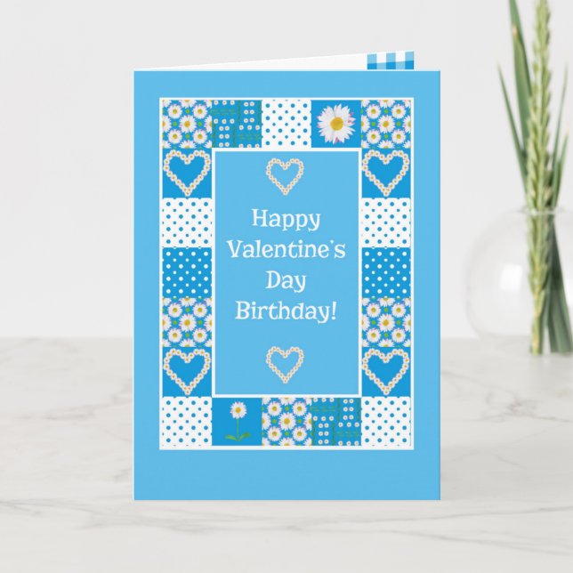 Daisy Chains Patchwork Birthday on Valentines Card (Front)
