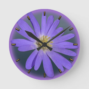 Daisy Clock Purple Daisies Blue Flower Wall Clock