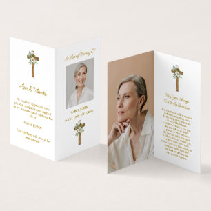 Daisy Cross Folded Photo Funeral Prayer Card