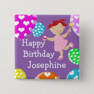 Daisy Cupcake And Balloons Happy Birthday 2 Inch Square Button