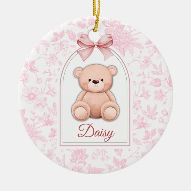 Daisy | Custom Pink Teddy Bear Nursery Design  Ceramic Ornament (Front)