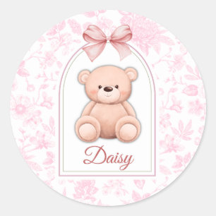 Daisy   Custom Pink Teddy Bear Nursery Design  Classic Round Sticker