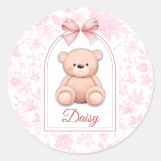 Daisy | Custom Pink Teddy Bear Nursery Design  Classic Round Sticker