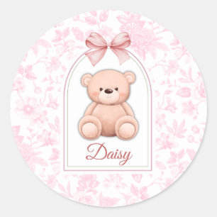 Daisy   Custom Pink Teddy Bear Nursery Design  Classic Round Sticker