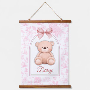 Daisy   Custom Pink Teddy Bear Nursery Design  Hanging Tapestry