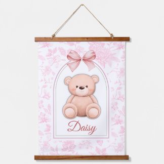 Daisy | Custom Pink Teddy Bear Nursery Design  Hanging Tapestry