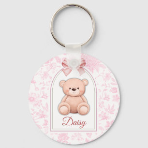 Daisy   Custom Pink Teddy Bear Nursery Design  Keychain
