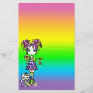 "Daisy" Cute Cat Rainbow Fairy Art Stationery