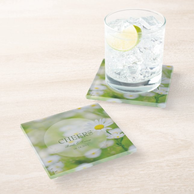 Daisy Daisies Flower Floral Summer Wedding Cheers Glass Coaster (Angled)