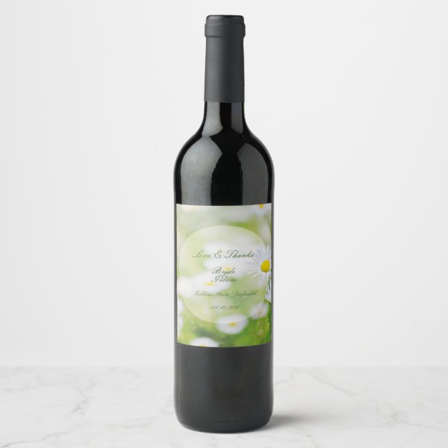 Daisy Daisies Flower Floral Summer Wedding Wine Label (Front)