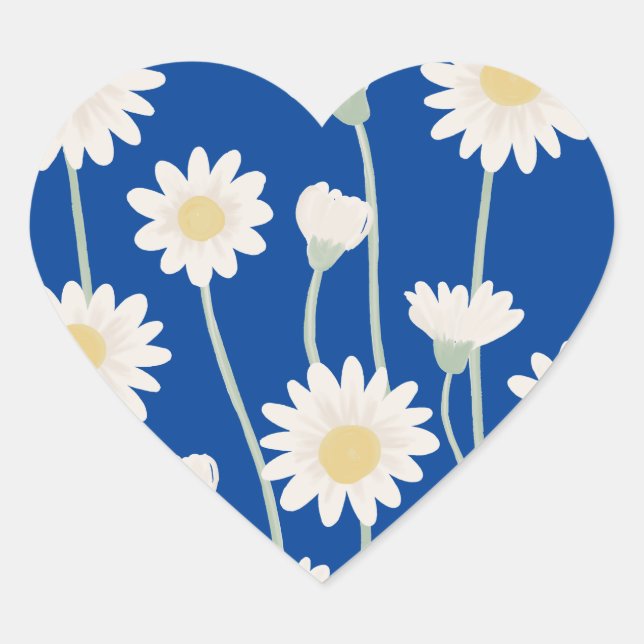 Daisy-Daisy, pretty white daisies, Heart Sticker (Front)