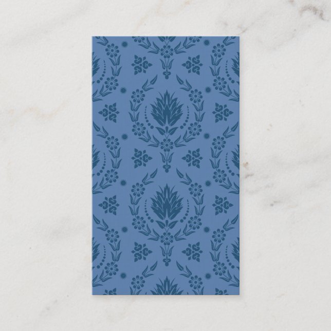 Daisy Damask, Bamboo in Shades of Blue Business Card (Front)