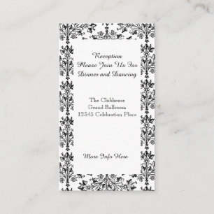 Daisy Damask Black White Custom Reception Card