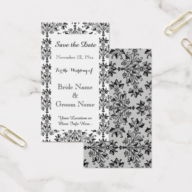 Daisy Damask Black White Personnalisé Enregistrer  (Bureau)