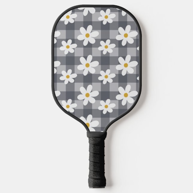 Daisy Days Pickelball Paddle - Black Gingham (Front)