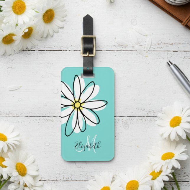Daisy Doodle Flower Personalized  Monogram Luggage Tag (Creator Uploaded)