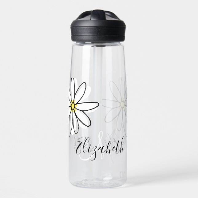 Daisy Doodle Flower Personalized  Monogram  Water Bottle (Front)