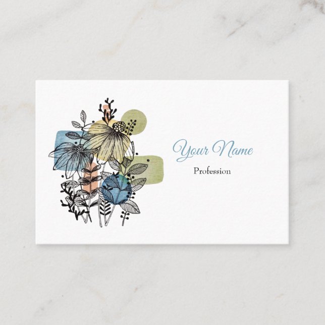 Daisy Doodle In Ink And Watercolor Business Card (Front)